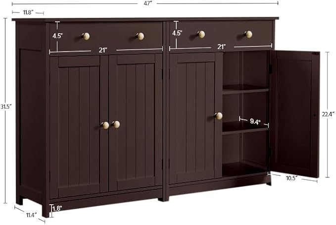 Yaheetech Set of 2 Bathroom Storage Cabinet with 1 Drawer, Freestanding Bathroom Cabinet with 2 Doors and 3-Level Adjustable Shelf, Modern Furniture for Laundry Room, Corridor, Espresso