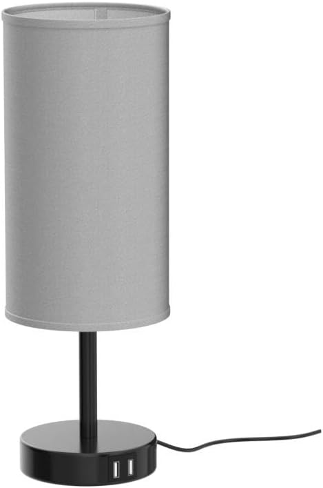 Yarra-Decor Bedside Lamp with USB Port - Touch Control Table Lamp for Bedroom 3 Way Dimmable Nightstand Lamp with Round Grey Fabric Shade for Living Room, Dorm, Home Office (LED Bulb Included)