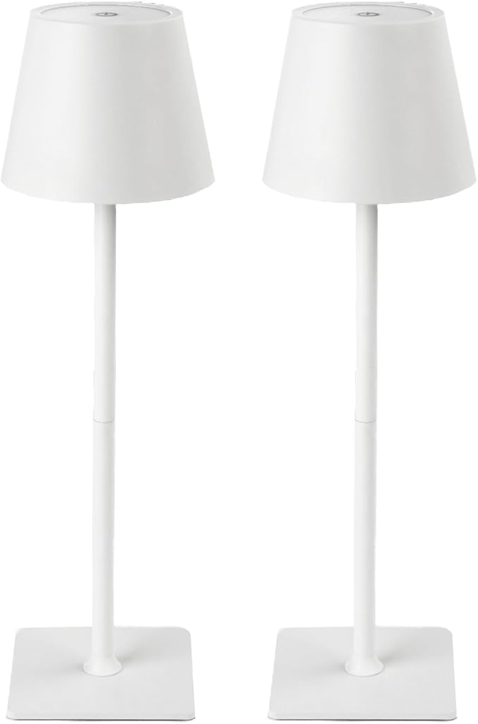 Cordless Table Lamp, Rechargeable Table Lamp with Touch Dimmable Control, Portable LED Desk Lamp for Indoor Patio (White-Rectangle, 2)