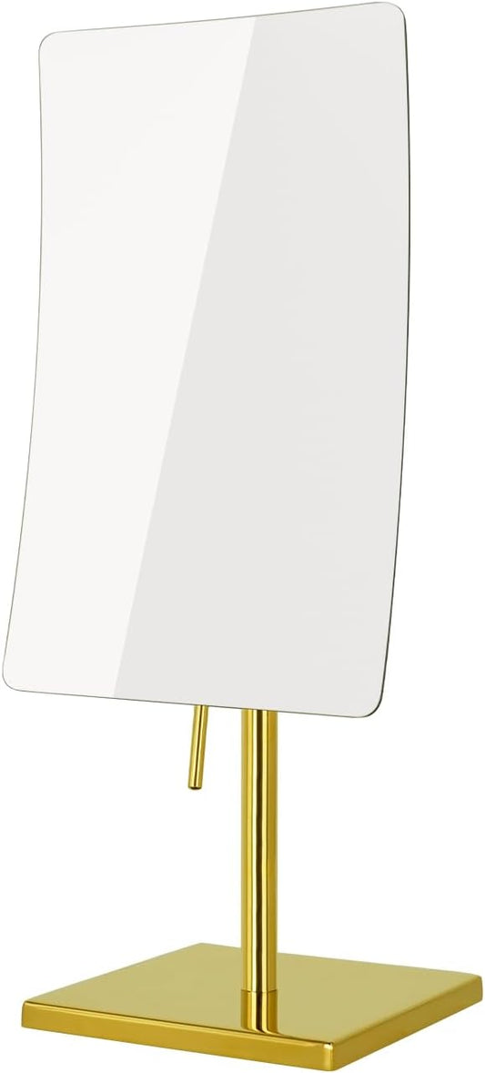 DOWRY 5X Tabletop Magnifying Makeup Mirror Adjustable Rectangular Vanity Mirror for Bedroom 304 Stainless Steel Gifts for Women Wife Mom Teengirls Gold Brushed