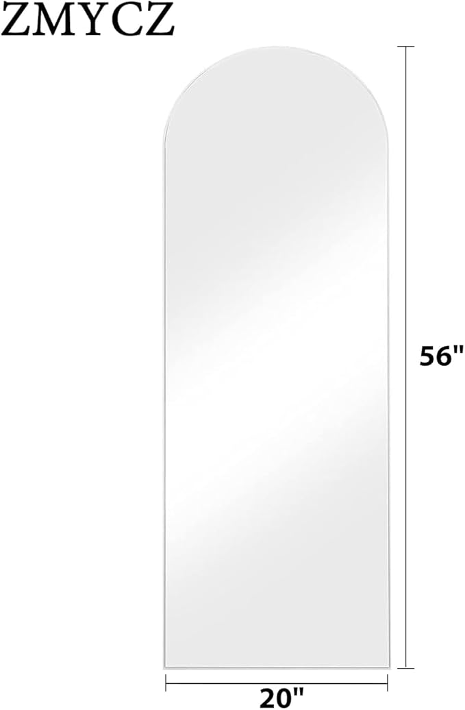 Arched Floor Mirror, 56"x20" Full Length Mirror, Standing Mirror Hanging or Leaning, Body Mirrors with Stand, Wall Mounted Mirror, Arched-Top Mirrors with Aluminum Frame for Bedroom (White)