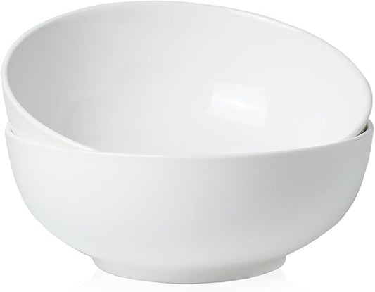 Kanwone Large Serving Bowls - 55 Ounce, Porcelain Salad Bowls, Pasta, Ceramic Soup Bowls, Set of 2, Serving Dishes for Entertaining, Housewarming Gift, Microwave and Dishwasher Safe, White