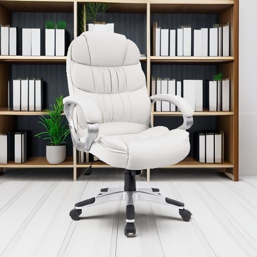 Homall Office Chair High Back Computer Desk Chair, PU Leather Adjustable Height Modern Executive Swivel Task with Padded Armrests and Lumbar Support (White)