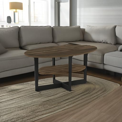 Furinno Coffee Table, 1-Pack, Columbia Walnut/Black