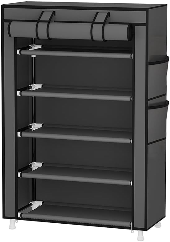 Calmootey 5 Tier Shoe Rack Organizer,Portable Shoe Shelf with Nonwoven Fabric Cover for Closet Hallway,Bedroom,Entryway,Grey
