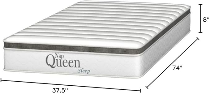 NapQueen 8 Inch Maxima Hybrid Mattress, Twin Size, Cooling Gel Infused Memory Foam and Innerspring Mattress, Bed in a Box,White & Gray