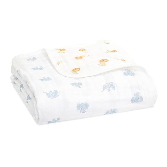 aden + anais 100% Organic Cotton Muslin Baby Blanket Crib Bedding for Newborn Baby and Toddler, Nursery Blanket for Boys and Girls, Baby Registry and Shower Gift - Animal Kingdom, Hello Elephants