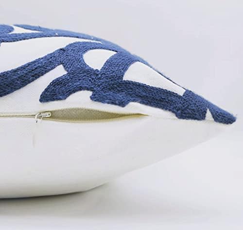 Alysheer Embroidered Decorative Throw Pillow Cover 20"x 20", Boho Mandala Modern Thick Embroidery Pattern, Durable Cotton Canvas Soft Cushion Case for Sofa Couch Bed Living Room (Navy Blue)