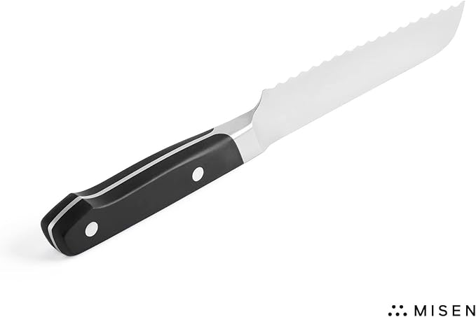 Misen Serrated Bread Knife – High-Carbon Japanese AUS8 Steel – Effortless Slicing of Bread, Pastries, and Fruits – Razor-Sharp Edge and Durable Blade with Ergonomic Handle - 5", Black