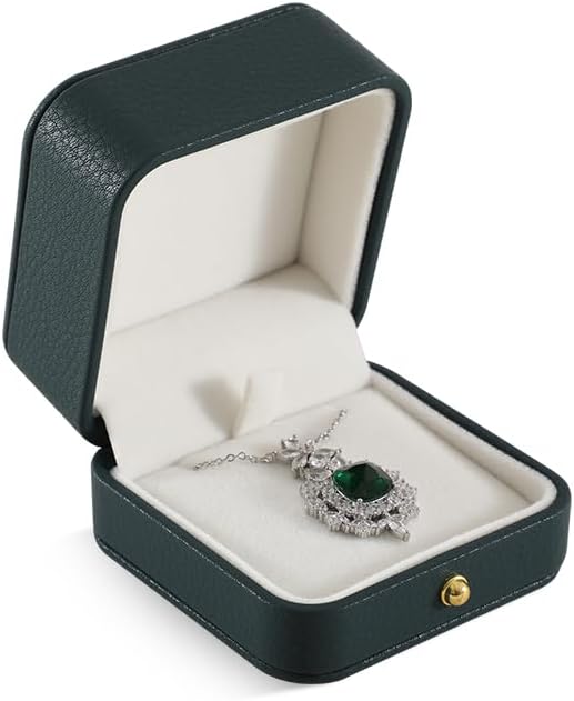Necklace Gift Box, Leather Small Jewelry Box,Premium Jewelry Box For Necklaces,Luxury Necklace Case (Dark Green)