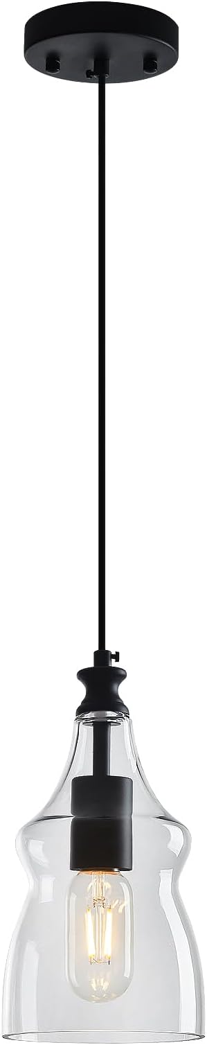 Modern Glass Pendant Lights Kitchen Island Black Pendant Light with 5.11 in Clear Glass Shade Kitchen Pendant Lighting Over Island Bedroom Dining Room (1 Pack)