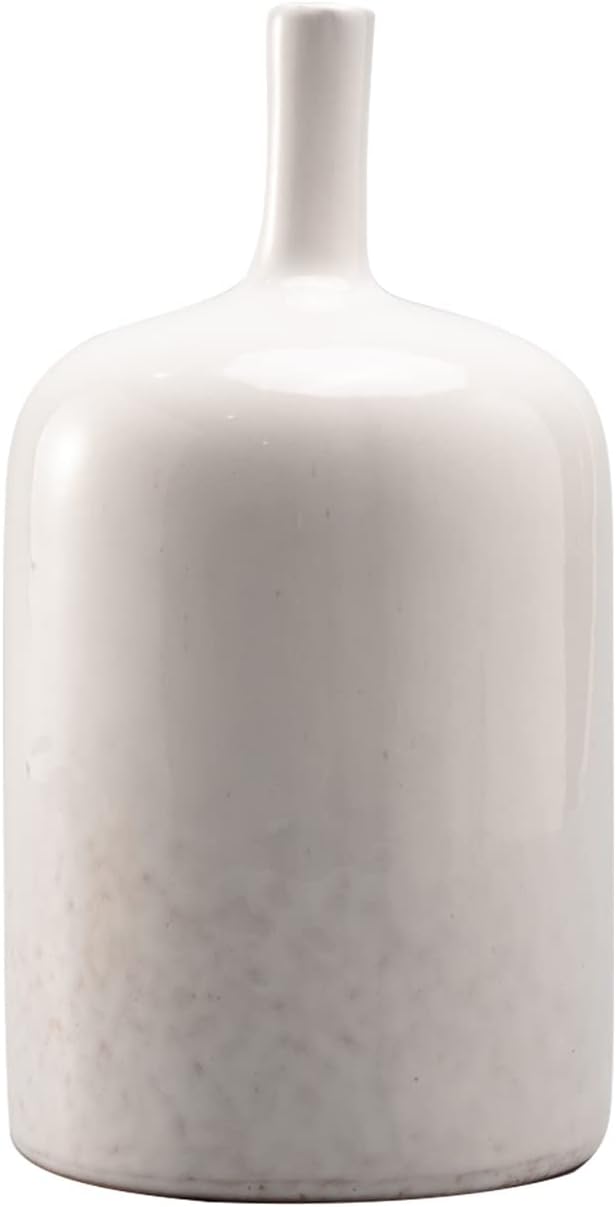 White Ceramic Vase Home Decorations - Modern Vase with Long Neck, Reactive Glazee White Vases for Flower, Flower Arrangement Spring Decorations for Home 4.5 x 4.5 x 9.5 Inch Cynkeyee
