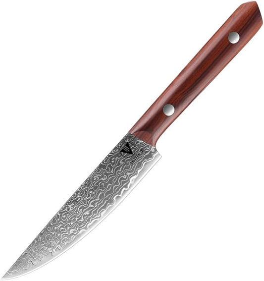 4.7" Paring Knife Damascus Steel Fruit Knives - 67-Layer Forged Kitchen Peeling Knife with Natural Solid Wood Handle Kitchen Utility Knives, 15° Double-Edged Blade, Ultra-Sharp & Durable