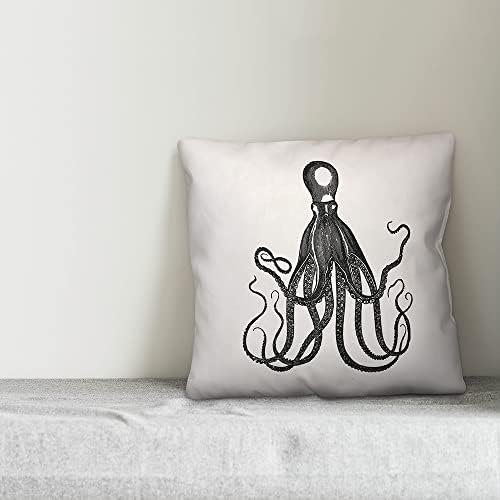 Gray Octopus Indoor/Outdoor Pillow | Decorative Pillows for Living Room Couch Bed Sofa Patio, Fluffy Soft Cushion | Water Resistant Gray, 18x18