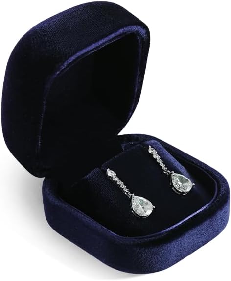 Resilient Velvet Ring Earrings Bracelet Necklace Display Box, Travel Mini Jewelry Organizer Case (Blue, Earrings Box)