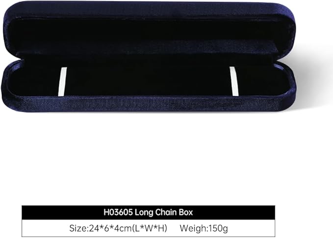 Resilient Velvet Ring Earrings Bracelet Necklace Display Box, Travel Mini Jewelry Organizer Case (Blue, Long Chain Box)