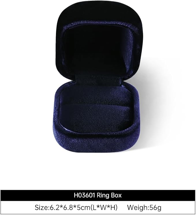 Resilient Velvet Ring Earrings Bracelet Necklace Display Box, Travel Mini Jewelry Organizer Case (Blue, Ring Box)