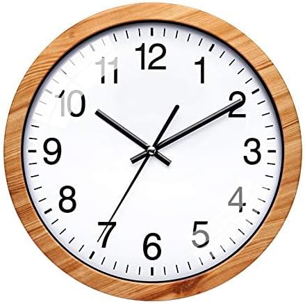 NUOVO 10 Inch Wooden Round Wall Clock Silent & Non-Ticking Retro Wall Clock Operated for Living Room Bedroom Kitchen(26 cm/ 10")