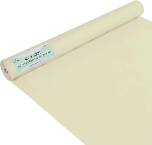 Craft And Party Ivory Plastic Table Cover Roll, 40Inch X 300Feet Disposable Plastic Tablecloth, Banquet Rectangle Tablecover Roll
