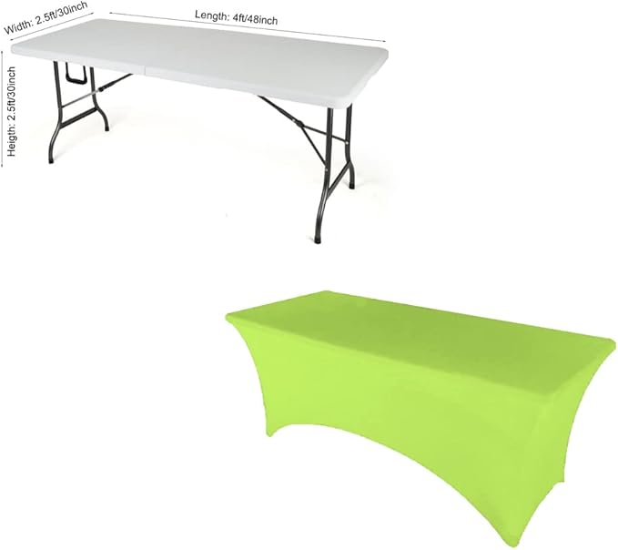 2 Pack 4FT Lime Spandex Tablecloth Stretch Fitted Table Cover for Rectangular Table Event, Wedding, Banquet and Parties