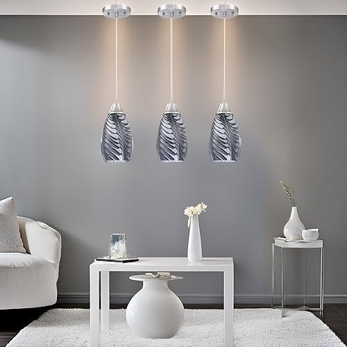 Mini Glass Pendant Light 4.72" with Handblown Black Gray Marble Art Glass Hanging Light 3-Pack Oval Ceiling Hanging Light Fixture for Dining Room Kitchen Island Cafe Foyer Hallway