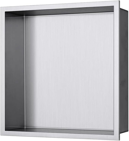 Shower Niche, 12"x12" No Tile Needed, The Insert Storage Rectangle Single Shower Shelf is Easy to Install, Stainless Steel, Brushed Nickel
