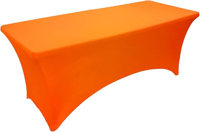 2 Pack 8FT Neon Orange Spandex Tablecloth Stretch Fitted Table Cover for Rectangular Table Event, Wedding, Banquet and Parties
