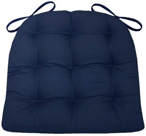 Barnett Home Decor Cotton Duck Navy Blue Dining Chair Pad with Ties - 15 x 17 Size Small Chair Cushion - Latex Foam Fill - Machine Washable, Reversible, Solid Color, 100% Cotton, Made in USA