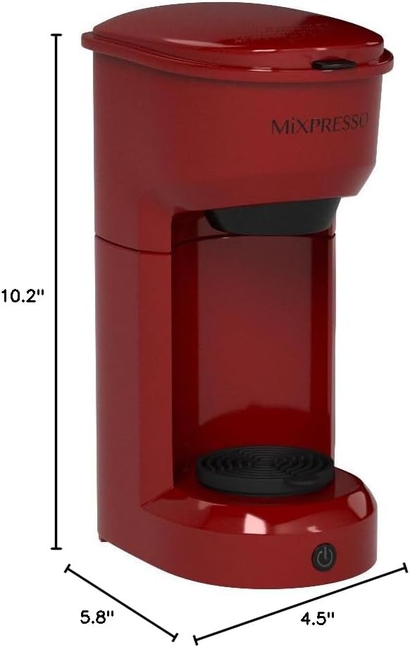Mixpresso 2 in 1 Coffee Brewer, Single Serve & Personal Coffee Maker, Compact Size Mini, Quick Brew Technology, 14oz Red