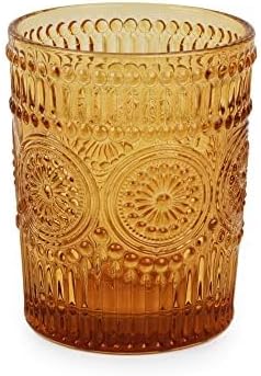 IMPULSE! Tuscan Rocks Glass Set - Amber, Dishwasher Safe, Chic Vintage Style - 8 oz - Ideal for Gin, Mixed Cocktails, Bourbon, Margaritas, Soft Drinks, Beer, Water - Mexican Style Glasses - Set of 4