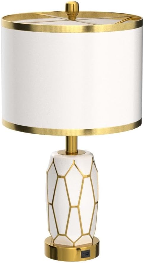 Set of 2 Touch Control Ceramic Table Lamps for Bedroom Livingroom,Modern Black/White, with USB Ports,Bedside Nightstand Lamp with Fabric Drum Lampshade,Blubs Included (White)