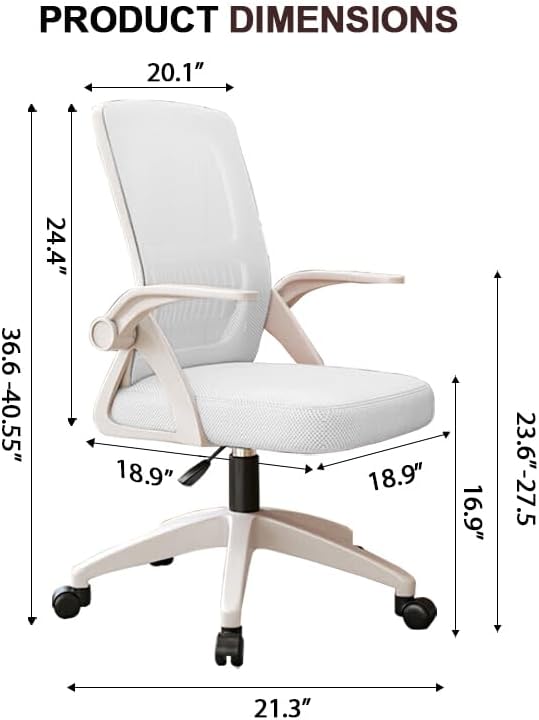 Office Chair, Ergonomic Desk Breathable Mesh Swivel Chair with Flip-Up Arms and Lumbar Support Computer for Home Office