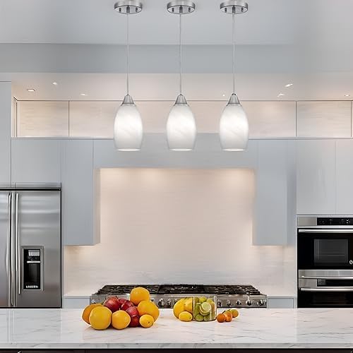 Mini Glass Pendant Light 4.72" White Glass Pendant Lights 3-Pack Handblown White Art Oval Glass Hanging Pendant Light for Kitchen Island Dining Room Living Foyer Hallway Entry