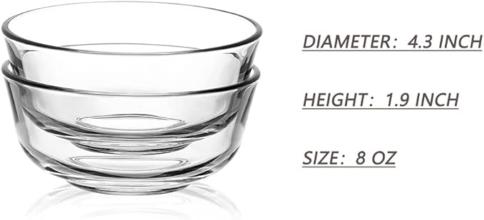 Sweejar Small Glass Bowls Set, 8 oz Prep Bowls for Cooking, 4 inch Bowls for Kitchen, Dessert Bowls for Ice Cream, Serving Bowls for Dipping, 10 pack