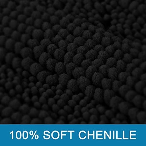H.VERSAILTEX 2 Piece Bathroom Set Bathroom Rugs Bath Mats Sets Super Absorbent Chenille Striped Bath Mats Non Skid Machine Wash Dry Rugs for Bathroom Floor(Jet Black, 47 x 17 Plus 17 x 24 - Inches)