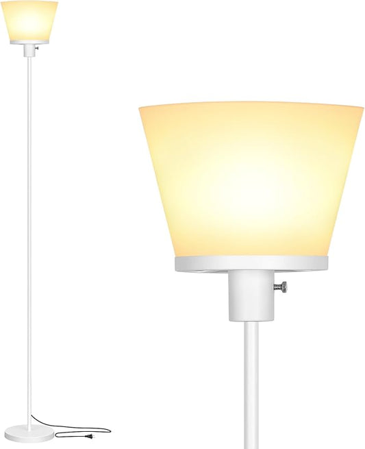 LED Floor Lamp for Office, Modern Tall Standing Lamps Floor Lamp for Bedroom Living Room, White Bright Lamp with Plastic Shade, Bulb Not Included.