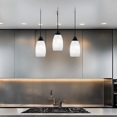 Mini Glass Pendant Light,1-Light Handblown White Oval Art Glass Hanging Pendant Light for Kitchen Island,Dining Room,Living,Foyer,Hallway, Entry Matte Black Metal