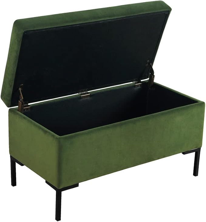 HomePop Upholstered Storage Bench with Metal Leg Home Décor|Bench with Storage for Living Room & Entryway - Blush Green