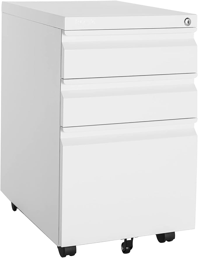 MIIIKO 3 Drawer File Cabinet, Rolling File Cabinet Under Desk, Metal Filing Cabinets for Home Office, Deep Drawers for Hanging Legal Letter Folders, Full Assembled Except Casters