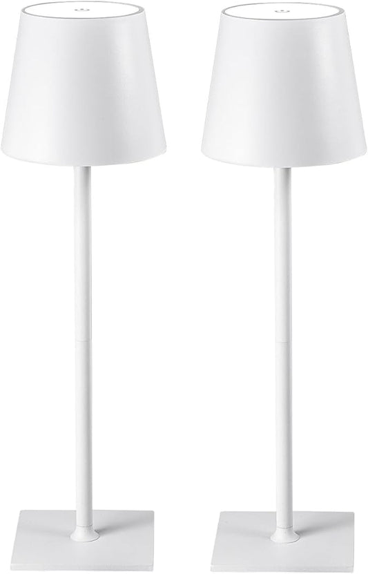 Cordless Table Lamps, 3 Colors Stepless Dimming, 5000mAh Rechargeable Battery LED Desk Lamp for Bedroom/Couple Dinner/Desk/Cafe/Dining Room/Terrace (White - 2 Pack)