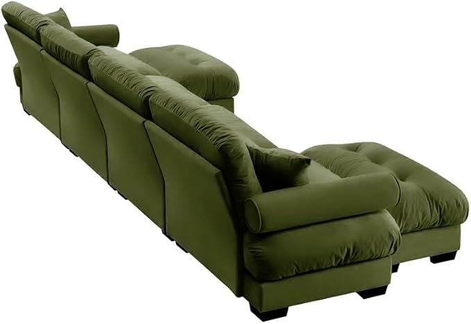 Ball & Cast 166" U Shaped Couch Sectional Couch,4 Seater Modular Couchs with Round Bolster Armrest,6 Pillows,Waist Pillows,Modern Corner Sofa w/ 2 Removable Ottomans,for Living Room,Olive Green
