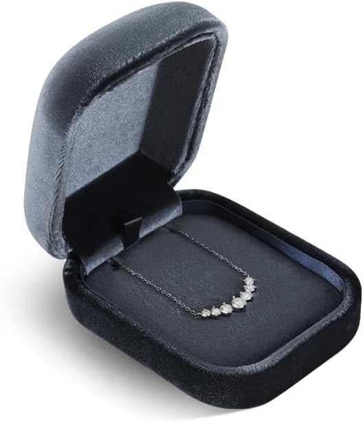 Resilient Velvet Ring Earrings Bracelet Necklace Display Box, Travel Mini Jewelry Organizer Case (Gray, Necklace Box)
