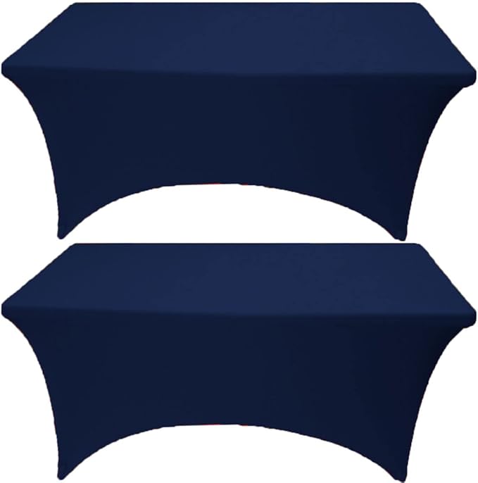 2 Pack 8FT Navy Blue Spandex Tablecloth Stretch Fitted Table Cover for Rectangular Table Event, Wedding, Banquet and Parties
