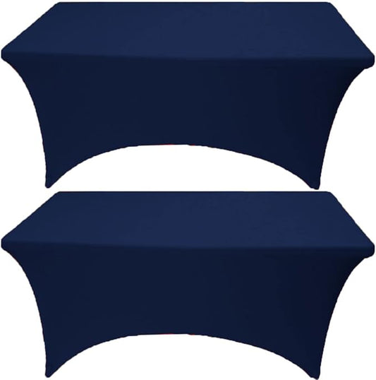 2 Pack 8FT Navy Blue Spandex Tablecloth Stretch Fitted Table Cover for Rectangular Table Event, Wedding, Banquet and Parties