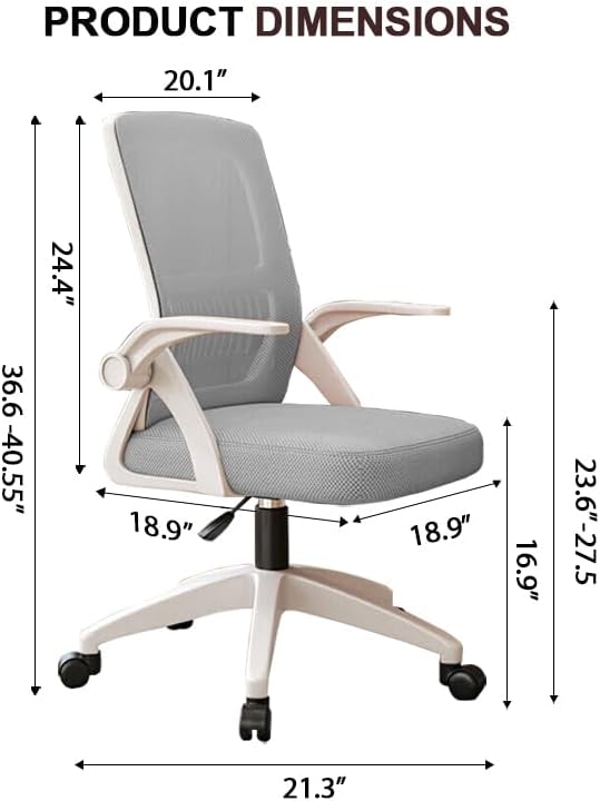 Office Chair, Ergonomic Desk Breathable Mesh Swivel Chair with Flip-Up Arms and Lumbar Support Computer for Home Office