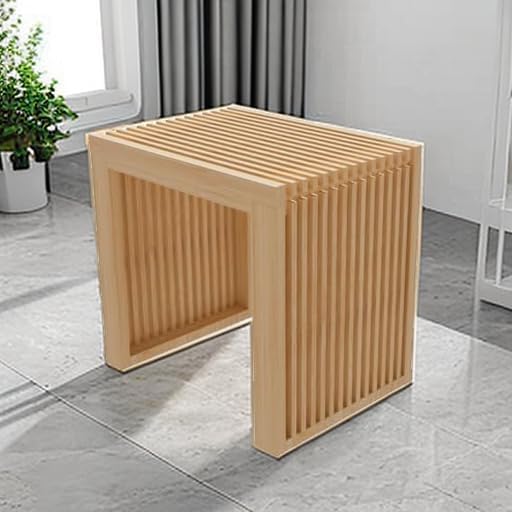 Bamboo Dining Bench Indoor Small Bench Entryway Shoe Rack Bench,Outdoor Modern Wood Benches 17 Inch for Living Room Hallway Bedroom Bathroom Nature Small