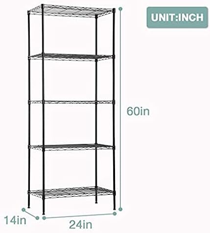 PayLessHere 14" D×24" W×60" H Wire Shelving Unit Metal Commercial Shelf with 5 Tier Layer Rack Strong Steel for Restaurant Garage Pantry Kitchen Garage，Black