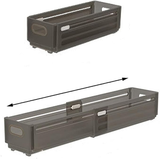 Foldable Storage Bins, Plastic Expandable Boxes for Organizing, Adjustable from 11-18.8" Drawer Organizers Separators Dividers for Bedroom Kitchen Utensils Tools Closet, Small Grey