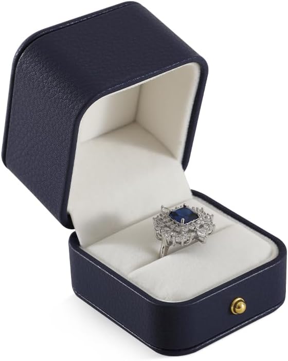 Ring Box Wedding Day, Leather Wedding Ring Box,Premium Engagement Ring Holder,Luxury Ring Display Case,Dark Blue Jewelry Box