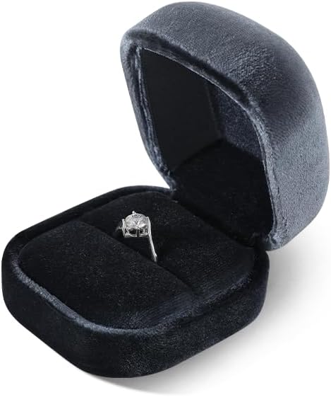 Resilient Velvet Ring Earrings Bracelet Necklace Display Box, Travel Mini Jewelry Organizer Case (Gray, Ring Box)
